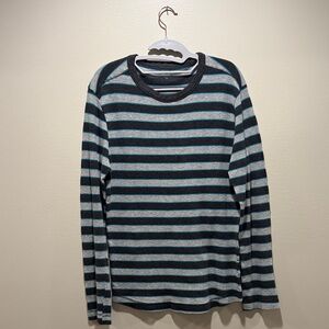 Men's Striped Long Sleeve Shirt - Black, Gray, and Blue
